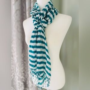Teal Striped Linen Scarf/Wrap